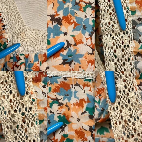 70s vintage puff sleeve cottage dress victorian prairie maxi pleats floral lace. - Picture 7 of 8